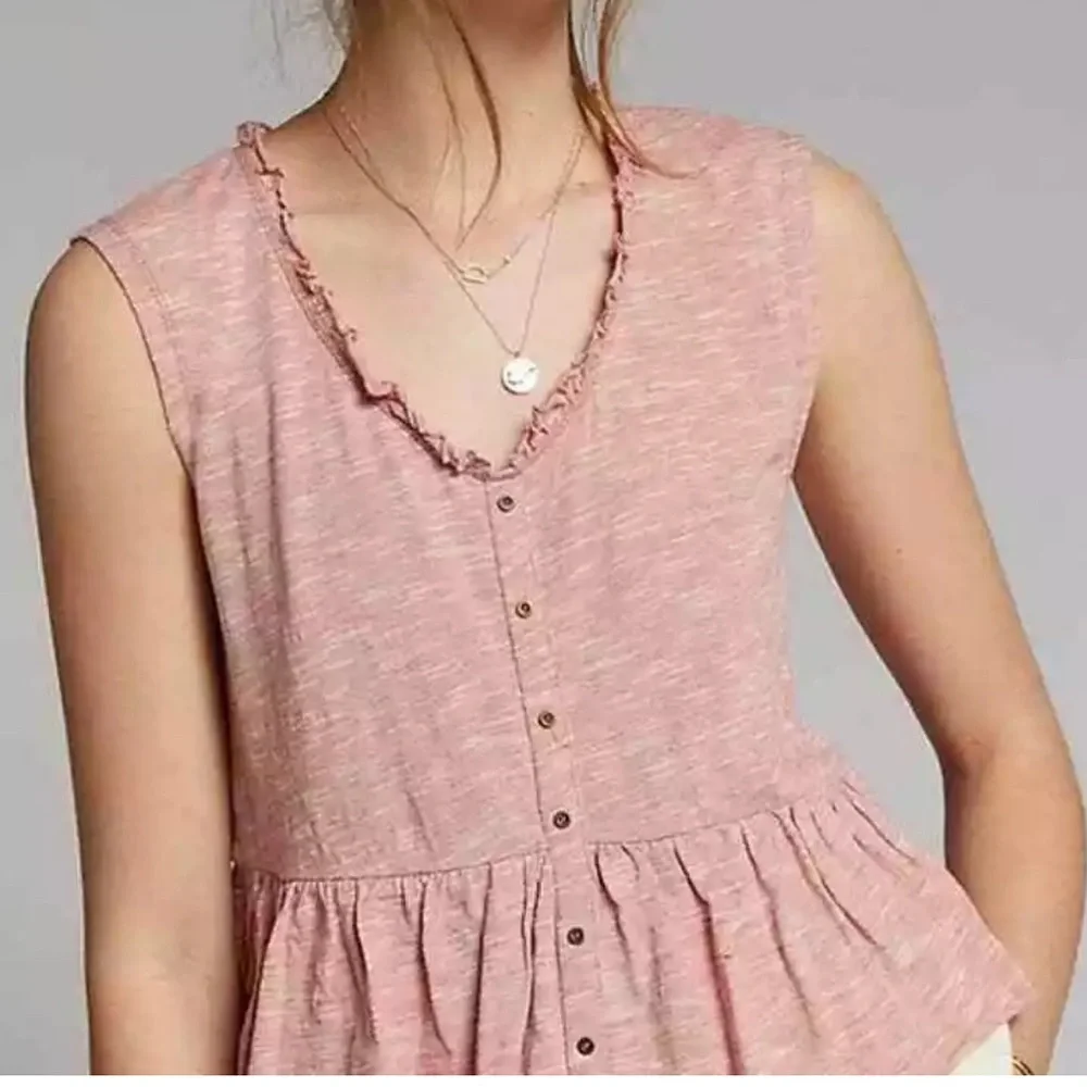 Pilcro and the Letterpress Pink Ruffle Tank Top - Picture 2 of 15